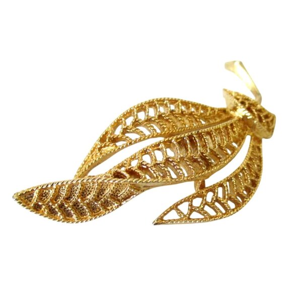 Cathe Signed Curled Leaf Brooch Pin - Filigree Openwork - Vintage Jewelry - Picture 2 of 8